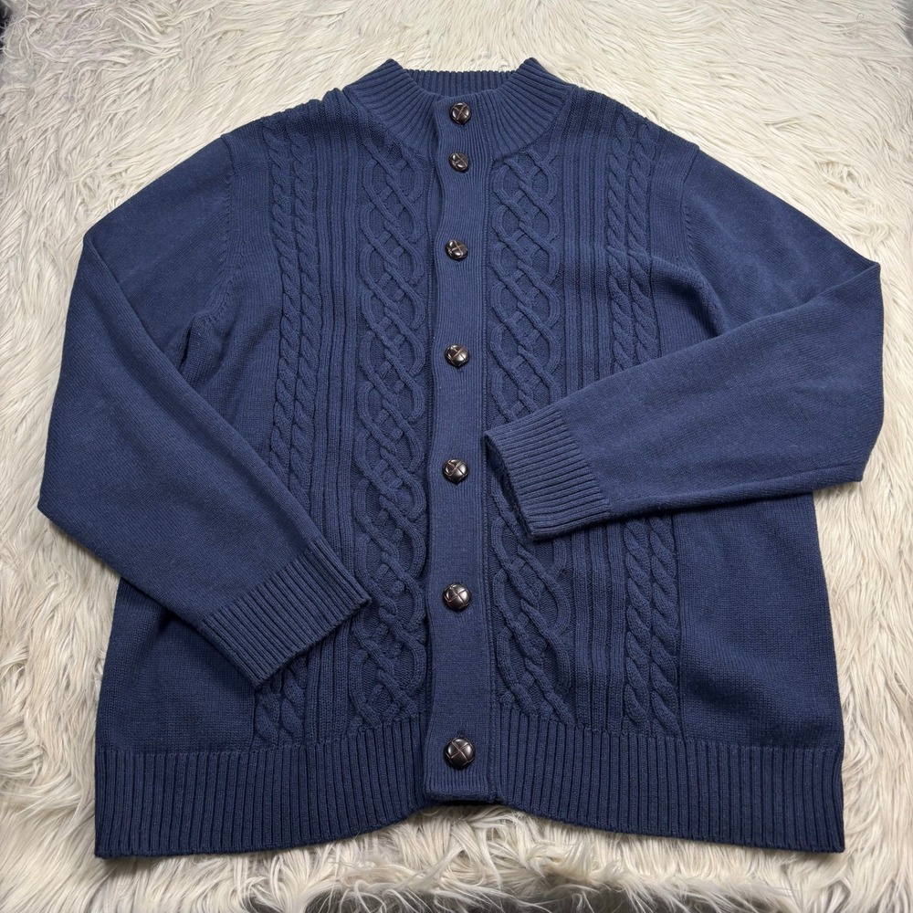 Tricots St Raphael Men's XL Navy Cable-Knit Button Front Cardigan Preppy